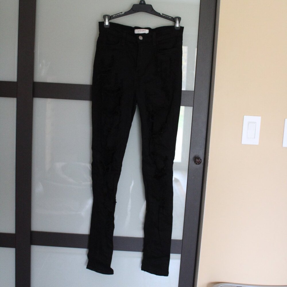 Black Destroyed Tattered Torn Stretch Jeans - Size Juniors 7 (W27) Vibrant MIU
